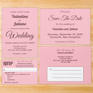 Invitación Boda minimalista rosa con texto burgundy oscuro