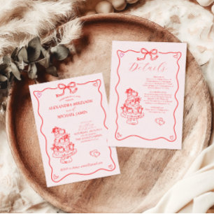 Invitación Todo En Uno Boda de arte de Doodle Retro caprichoso