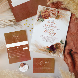 Invitación Todo En Uno Flores de terracota y Boda exótico de pastizales d