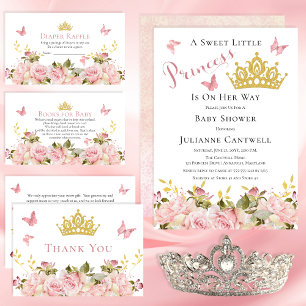 Tarjeta De Agradecimiento Corona   Butterflies Floral Princess Baby Shower