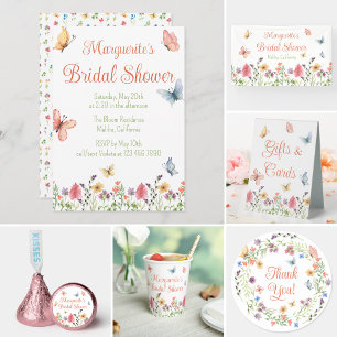 Invitación Personalizado Flores silvestres y mariposas ducha 