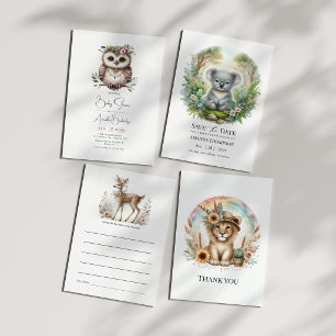 Tarjeta De Agradecimiento Boho Chic Arcoíris León y Alpaca Baby Shower