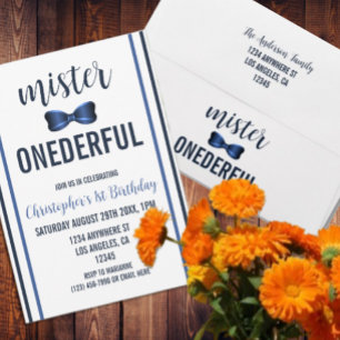 Invitación Primer cumpleaños de Mister OneMaravilloso Bow Tie