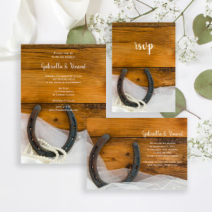 Invitación Magnética Herradura, Perlas y Boda de Madera en el Campo