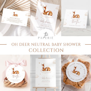Pegatina Redonda Oh Deer Gender Neutral Watercolor Baby Shower