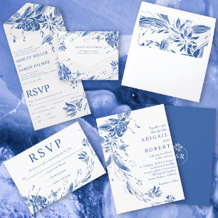 Postal Foto de flores azules y blancas Save the Date