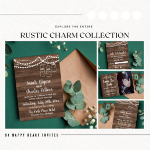Invitación Charm Rústico Mason Jar String Lights Photo Boda