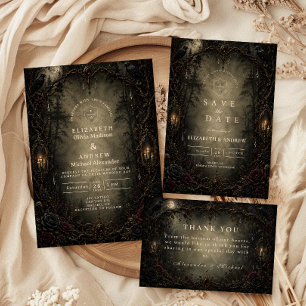 Tarjeta De Agradecimiento Boda Encantada del Bosque Gótico
