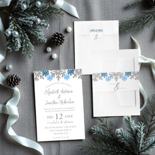 Cintas Para Invitaciones Boda de Invierno Silver Blue Snowflakes