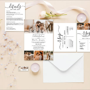 Invitación Tríptica Elegante matrimonio en monograma de fotografía neg