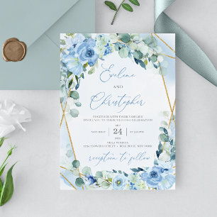 Invitación Rosas Rústicos Azules Ducha de Boda Geométrica Gol