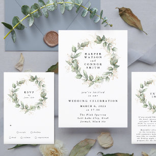 Invitación Wreath Greenery Moss Sages Boda del Eucalyptus Gol