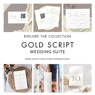 Invitación Elegante hacemos Boda de código QR con guión dorad