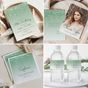Servilleta De Papel Moda Green Purpurina Drip 18th Birthday Party