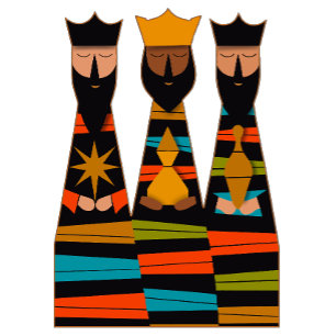 Tarjeta Festiva Tres Reyes Magos Moderno de Mitad de Siglo