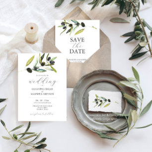 Invitación Boda de bifurcación Olive de color de agua botánic