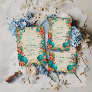 Tarjeta De Agradecimiento Boda de conchas marinas costeras