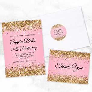 Posavasos Cuadrado De Papel Purpurina de oro Rosa 40 cumpleaños