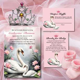 Invitación Watercolor Swan Lake Pink Lotus Floral Baby Shower