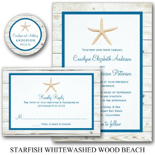Invitación Colección Starfish Whitewashed Wood Beach Wedding