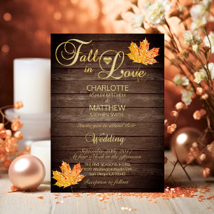 Postal Boda de hojas de Naranja Rustic Wood Barn Gold RSV
