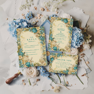 Tarjeta De Agradecimiento Boda floral de concha suave con rubor