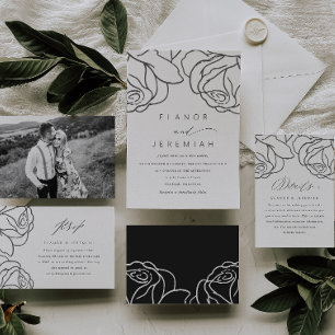 Invitación Boda simple de caligrafía floral negra