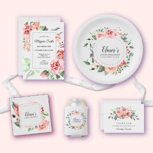 Servilleta De Papel Elegante rosa rosa floral 100 cumpleaños