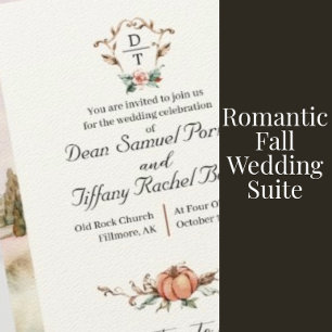 Invitación Romantic Fall Wedding Menu con naranja y blues