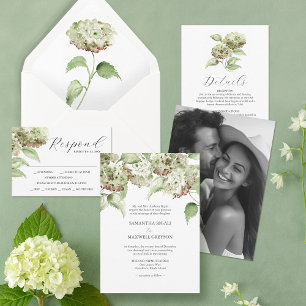 Tarjeta de detalles de hortensias en acuarela para