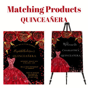 Lámina Budget Quinceanera black red dress invitation
