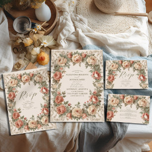 Tarjeta De Confirmación De Asistencia Olive & Naranja Boda Vintage Art Nouveau Floral