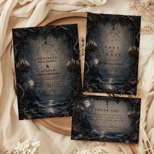 Tarjeta De Agradecimiento Boda en la playa gótica romántica oscura