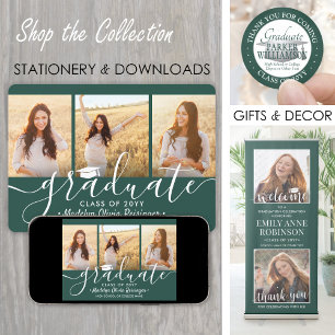 Invitación 3 Partido de Graduación Verde y Blanco Collage de 