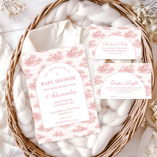 Invitación Ducha de Bebé Toile Francés Rosa