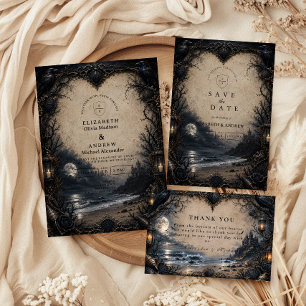 Tarjeta De Agradecimiento Boda Gótica de Playa Oscura