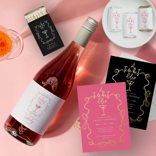 Invitación Con Relieve Metalizado Un poquito más viejo Pink Gold Martini Birday Part