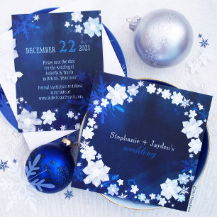 Invitación Boda bohemiano de invierno azul de la Marina