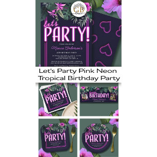 Servilleta De Papel Vamos Fiesta Pink Neon Tropical Birthday