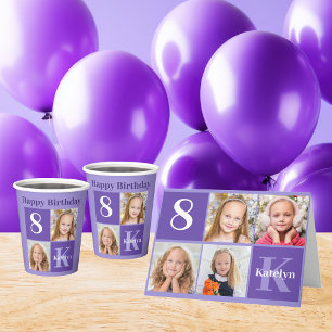 Tarjeta Bonito Niños Personalizados Púrpura Foto Chica de 