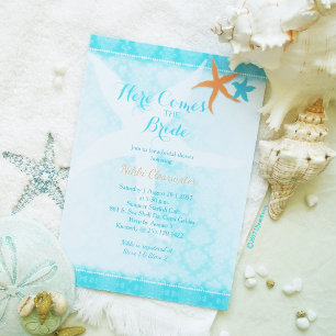Invitación Naranja Turquoise Blue Starfish Pair Beach Wedding