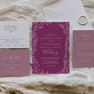 Invitación Hoja mínima   Boda Berry Purple