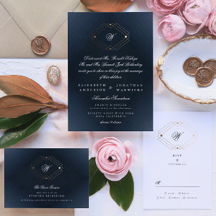 Invitación Boda de oro de la Marina Geométrica Moderna Simple