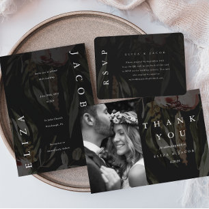Invitación Elegante Boda floral negro