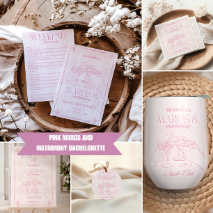 Pegatina Redonda Marcas Rosadas Y Bachelorette De Matrimonio
