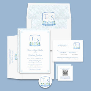 Pegatina Cuadrada Escudo Boda Azul Y Blanco Abuelo
