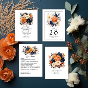 Tarjeta De Recepción Detalles del invitado de Navy Blue, Naranja quemad