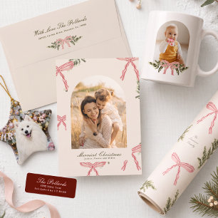 Tarjeta Festiva Lazos y verdes elegantes, tradicionales y arreglad