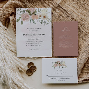 Tarjeta De Recepción Boho Neutral Rosa   Detalles sencillos de invitado