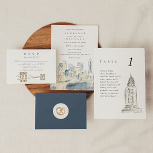 Invitación Watercolor New York City USA Destination Wedding